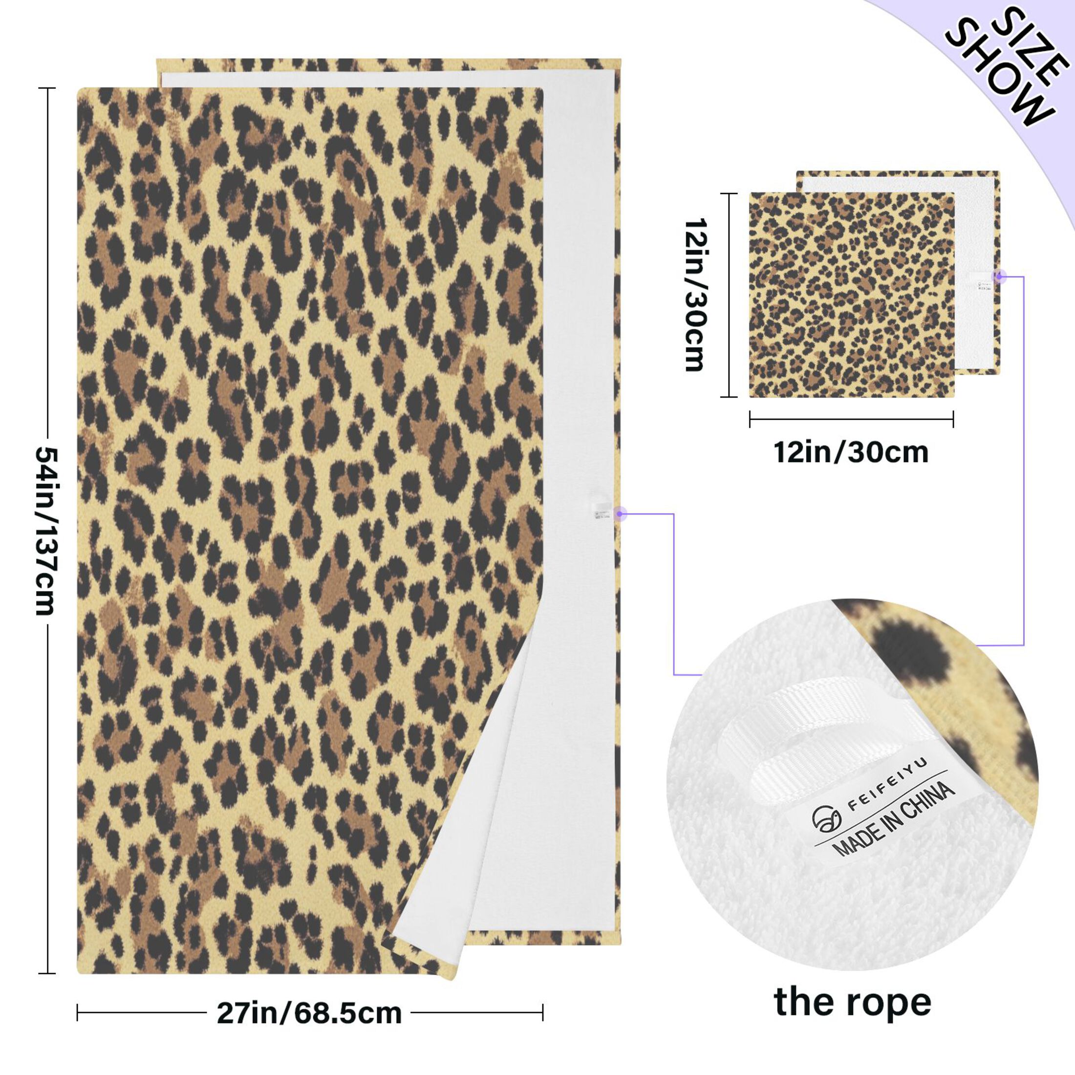 Qxltty Brown Leopard Bath and Hand Towel Set 100% Cotton Towels for Bathroom Soft Durable and Absorbent