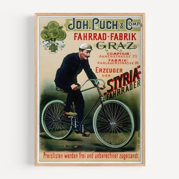 Kna Prints - 1 Pcs Poster Joh. Puch & Comp Bicycle 1900 Retro Vintage Poster Print, UNFRAMED-8x12