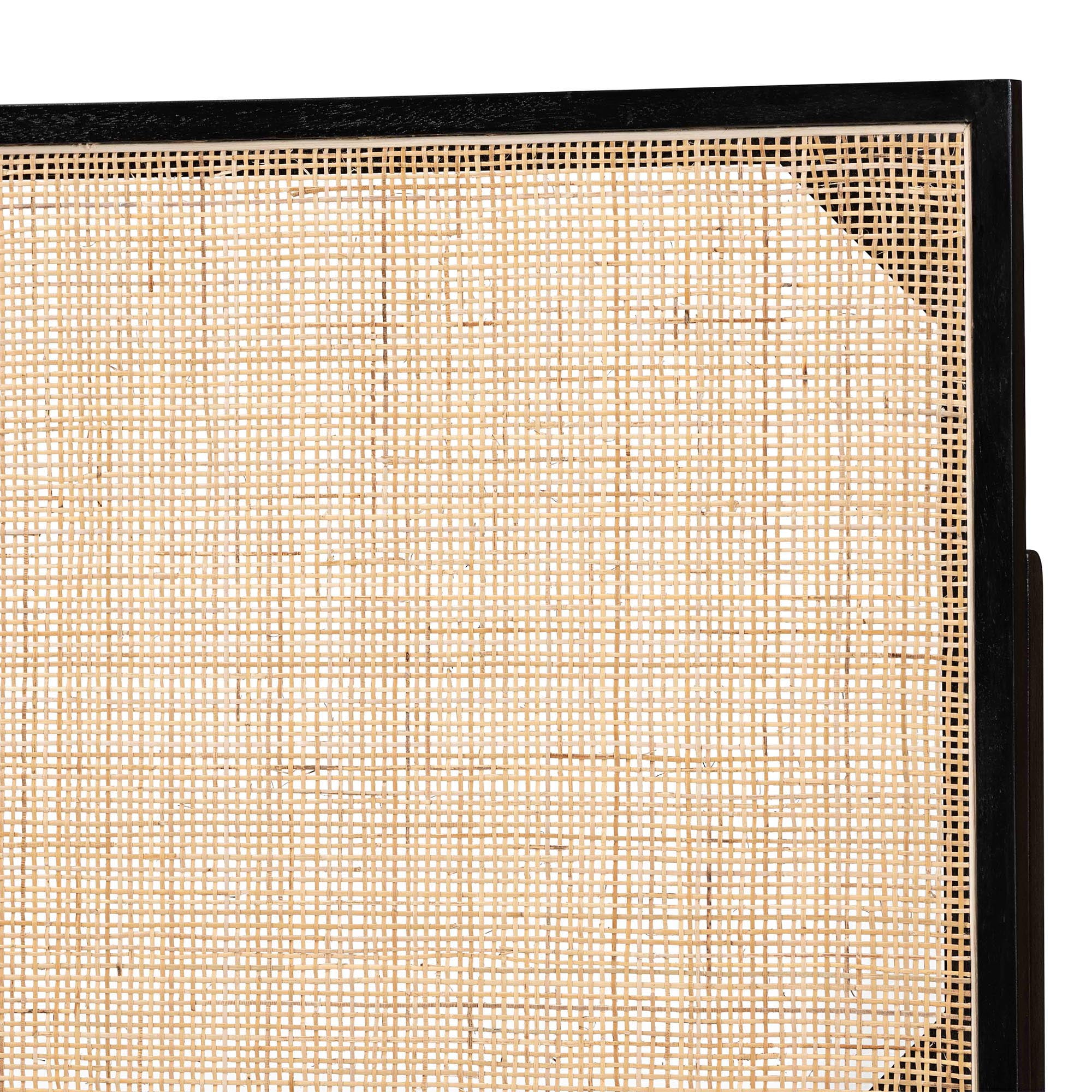 bali & pari Aurelia Rattan and Bayur Wood BOHO Headboard, Queen Size, Black