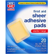 Rite Aid Sheer Adhesive Bandages with Sterile Non Stick Pad, 3" x 4" - 20 Count | Latex Free | Wound Care Supplies | Bandage Wrap | First Aid Supplies | Medical Tape for Skin Ban
