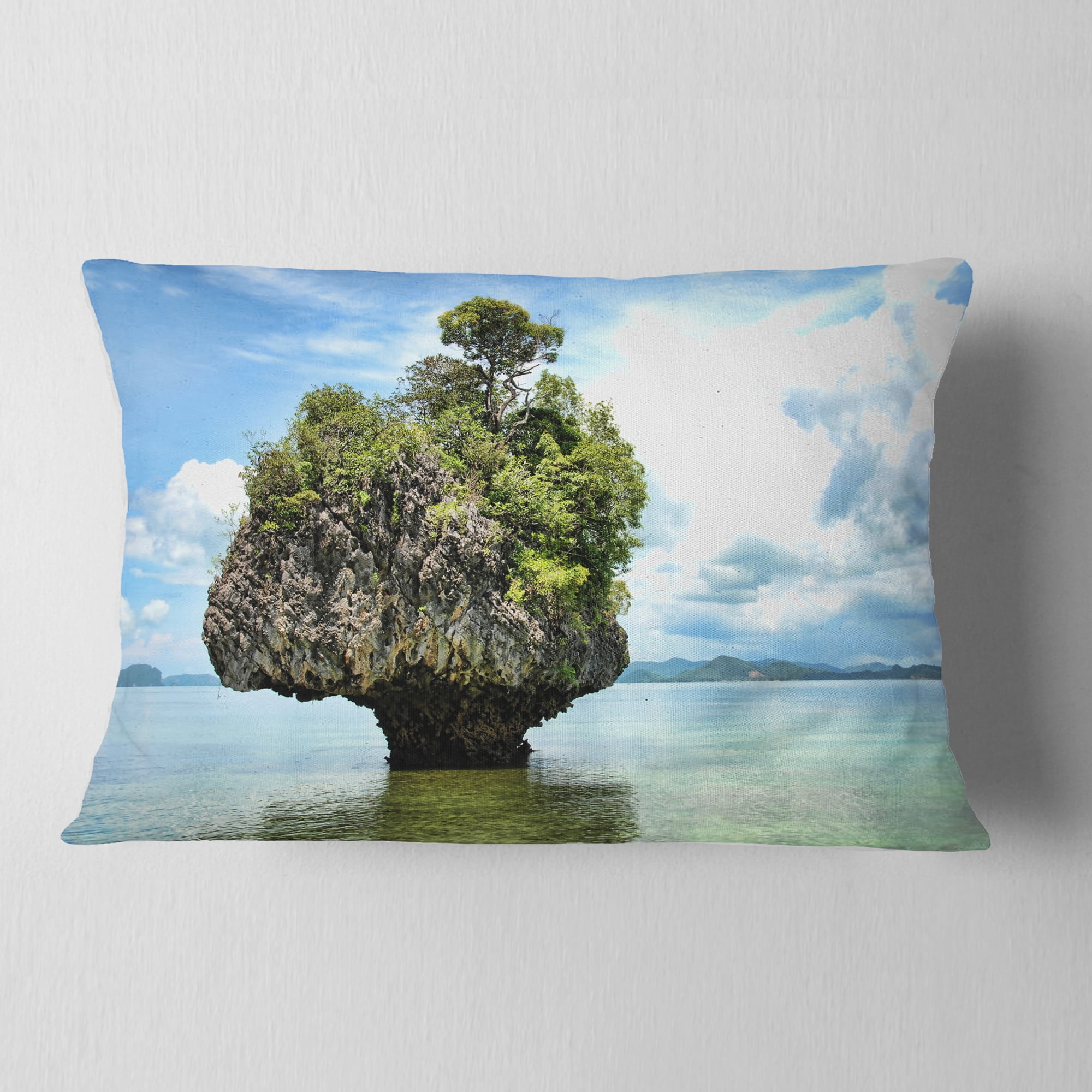 Designart Tree Island in Summer - Landscape Photography Throw Pillow - 12x20