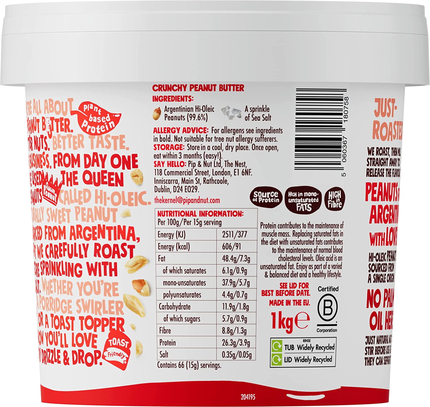 Pip & Nut Crunchy Peanut Butter 1Kg, Imported from Britain
