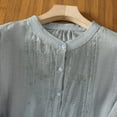 thumbnail image 4 of Ounisa Shirts for Women Summer Embroidered Cotton Linen Blouse 3/4 Sleeve Stand Up Collar Top Vintage Boho Causal Button Shirt, 4 of 9