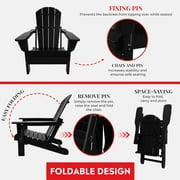 FADINGFREE Outdoor Folding Adirondack Chair, All-Weather & Space-Saving HDPE Chair for Patio, Poolside, Deck & Graden, Black