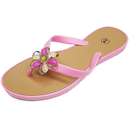 

101 BEACH Embellished Jewel Flower Strap Ladies Sandals Pink M