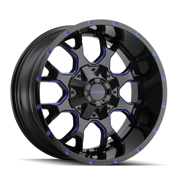 Mayhem Wheels Wheel 8015-8997BTB18 Warrior 8015; 18 Inch Diameter x 9 Inch Width; 18 Millimeter Offset; 5.71 Inch Backspacing; 60 Degree Conical Seat Lug; 110.00 Millimeter Center Bore; 8 Split Spoke