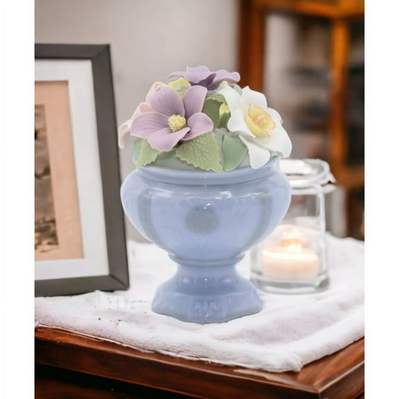 Ceramic Violet Flower Pot Figurine Home Decor  Spring Decor,