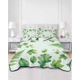 thumbnail image 2 of Quilts Queen Size Bedding Set, Spring Botanical Lightweight Quilted Comforter, Green Ivy Ferns Oak Leaves Light Blue Soft Reversible Bedspread Coverlet with Pillow Covers for All Season, 90" x 96", 2 of 7