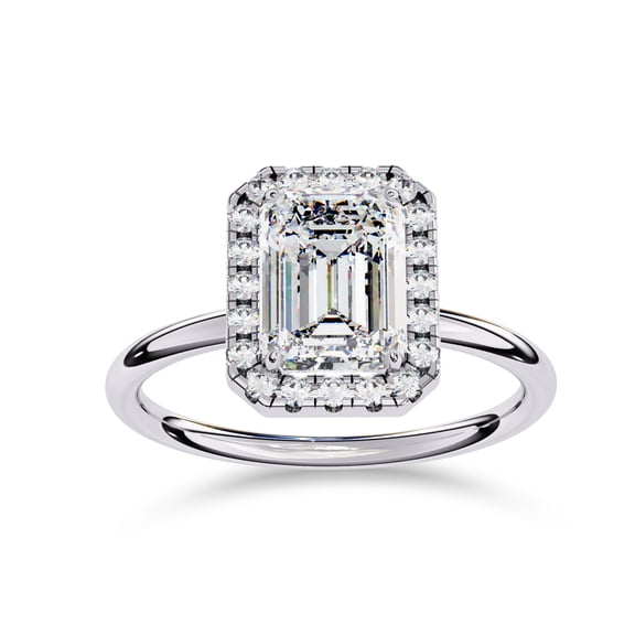 AFFY Halo Solitaire Engagement Ring for Women, 1.85 Carat (ctw) Emerald and Round Cut Lab Grown Diamond Ring In 14K White Gold Over Sterling Silver F-G-H, SI Quality Gifts For Her Ring Size-4