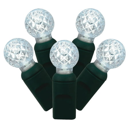 Vickerman 50 Pure White G12 LED Light on Green Wire 25 Christmas Single Mold Light Strand