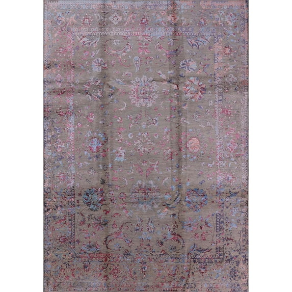 Ahgly Company Indoor Rectangle Mid-Century Modern Mauve Taupe Purple Oriental Area Rugs, 7' x 9'