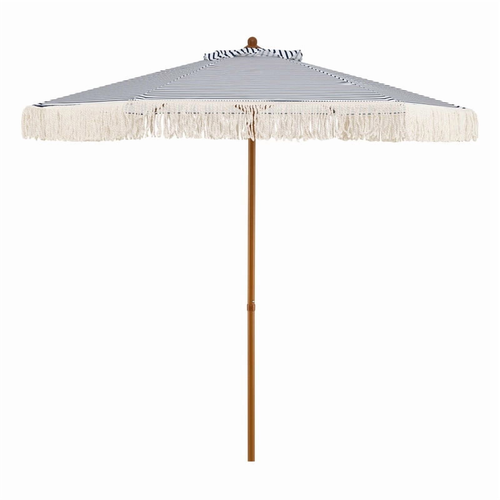LIVIZA 7 FT Patio Umbrella with Fringe Sun-Protective, Outdoor Market Umbrella with Boho Tassel,Blue