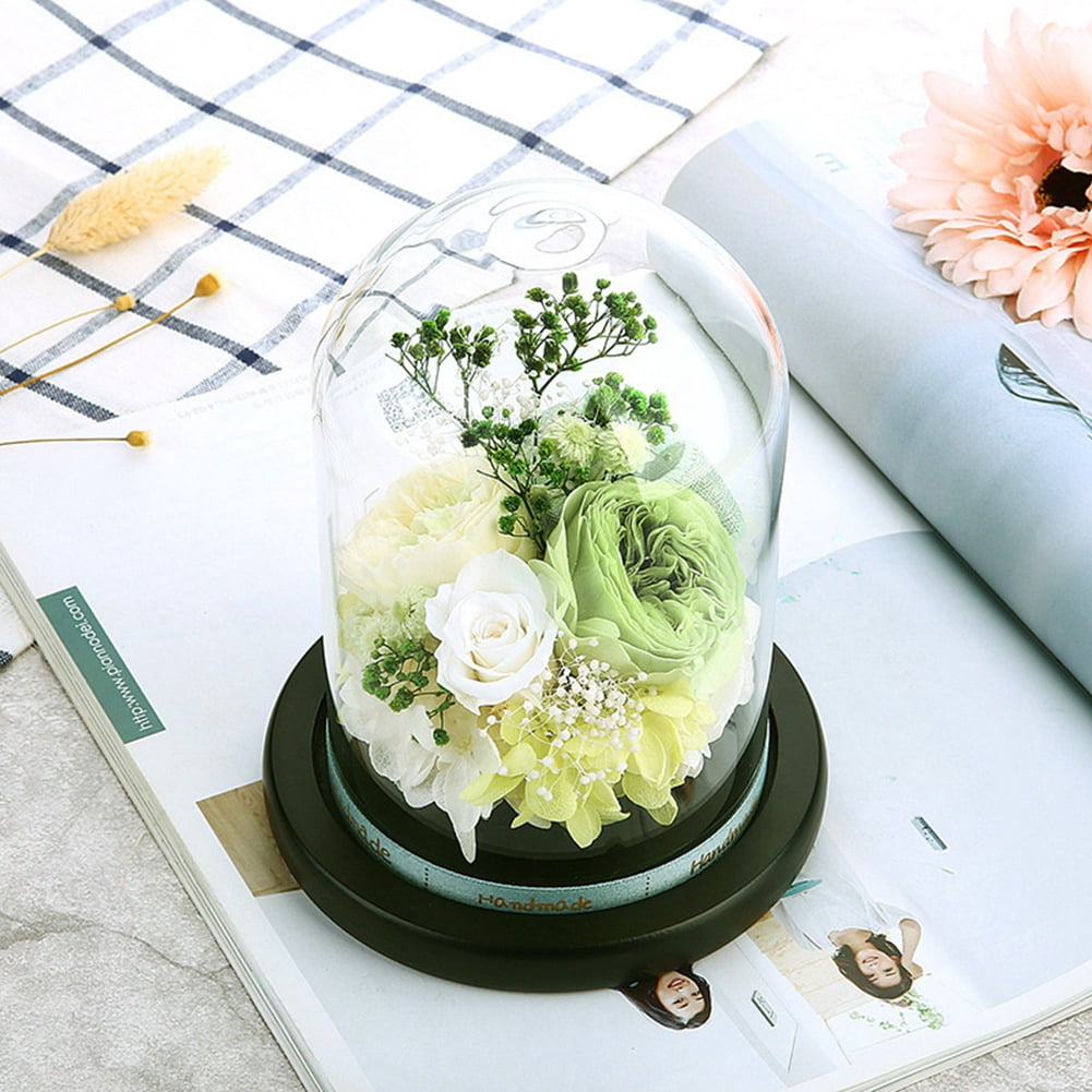 Valentines Day Gift for Girlfriend Eternal Flower in Glass Cover Mother'S Day Home Decor LED-Light Dried Flowers Roses B