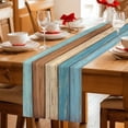 thumbnail image 5 of Farmhouse Light Blue Brown Table Runner - 108 Inch Long Vintage Wooden Striped Cotton and Linen Blended Dress Scarves Farmhouse Table Runner for Kitchen Dining, Coffee Table, 13" x 108", 5 of 8