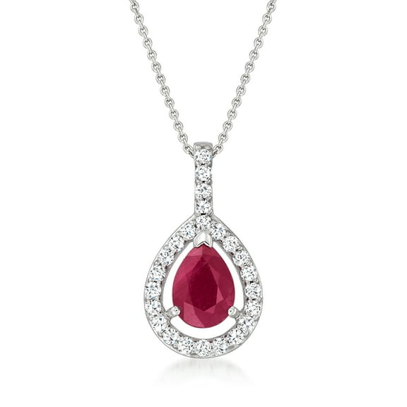 Ross-Simons 1.00 Carat Ruby and .26 ct. t.w. Diamond Pendant Necklace in 14kt White Gold, Women's, Adult