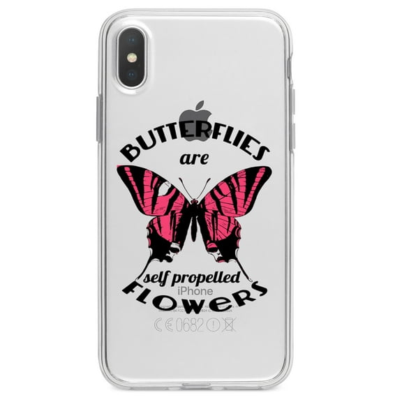 DistinctInk Clear Shockproof Hybrid Case for iPhone X / XS (5.8" Screen) - TPU Bumper Acrylic Back Tempered Glass Screen Protector - Butterflies are Self Propelled Flowers
