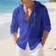 thumbnail image 5 of Blusa de manga larga con capucha para hombre, color liso, moderna, holgada, informal, con botones y cordón, de poliéster., 5 of 9