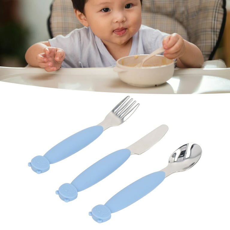 Baby Utensils Set, Silicone Handle 3Pcs Stainless Steel Baby Fork