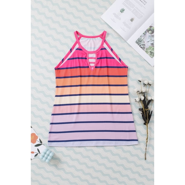 ABPHQTO Camisola ahuecada a rayas de colores multicolor para mujer