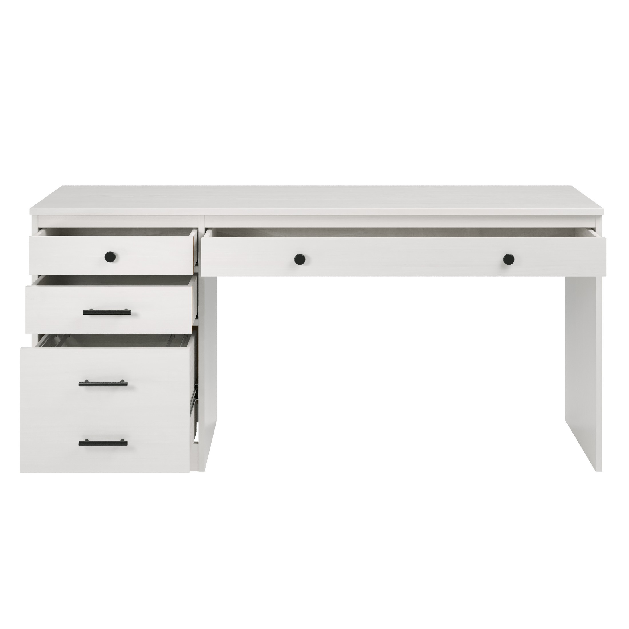 Linon Vaughan Computer Desk with File Cabinet and 3 Drawers, 65" Wide, Whitewash Finish