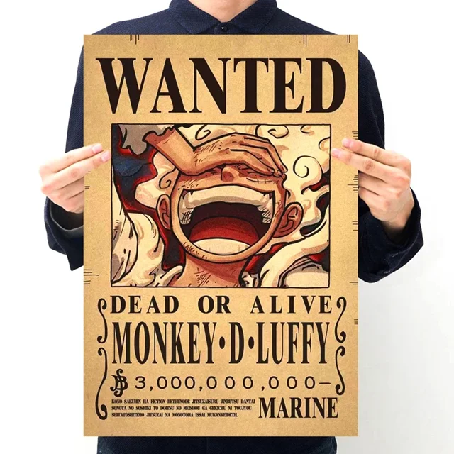Anime One Piece Gear 5 Luffy Sun God Nika Bounty Wanted Posters Law Kid Figures Vintage Living Room Wall Decoration Sticker Toys272