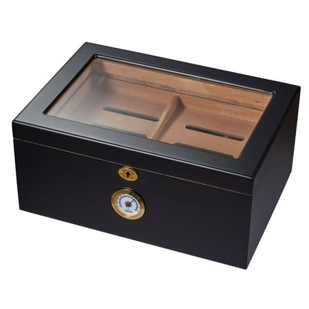 Visol  Rainier Glass Top with Black Matte Finish Cigar Humidor - Holds 100