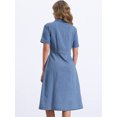 thumbnail image 3 of DARING DIVA Denim Collared Short Sleeve A-Line Midi Dress L Light Blue, 3 of 6