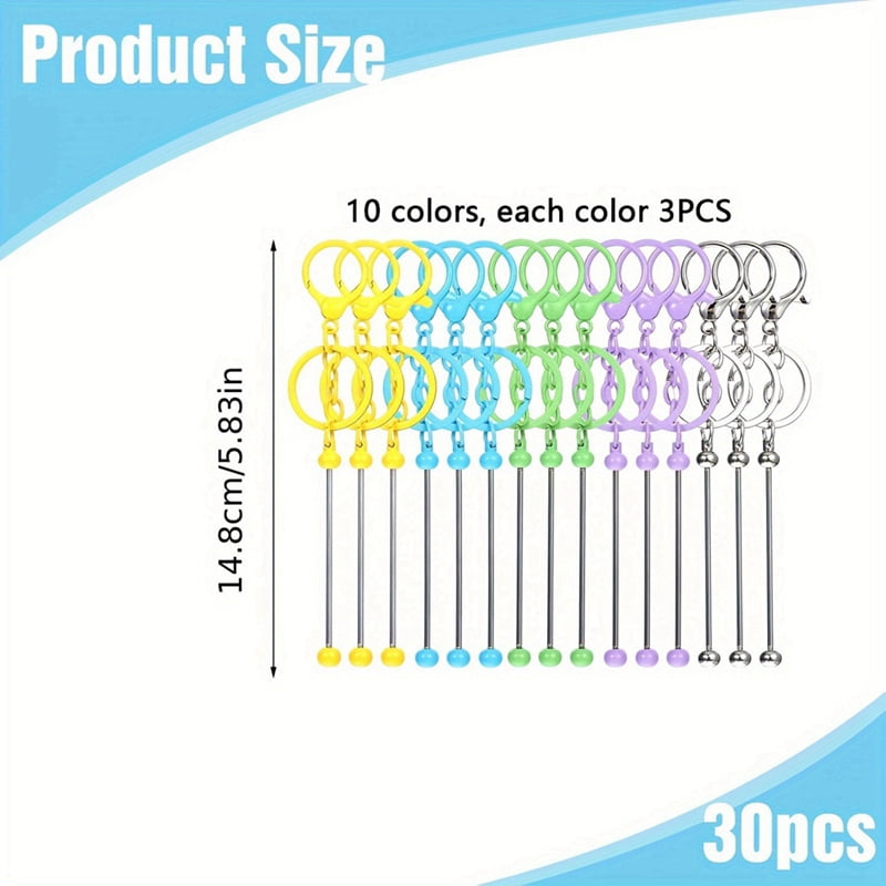 Beadable Keychains Bars Bulk Blank Beaded Metal Keychain for Craft DIY Gift Backpack Decoration Pendan