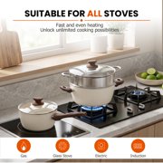 MCQ 17 Pcs Nonstick Cookware Set Pots and Pans, Non-toxic with Stay-Cool Handles for Kitchen, Beige
