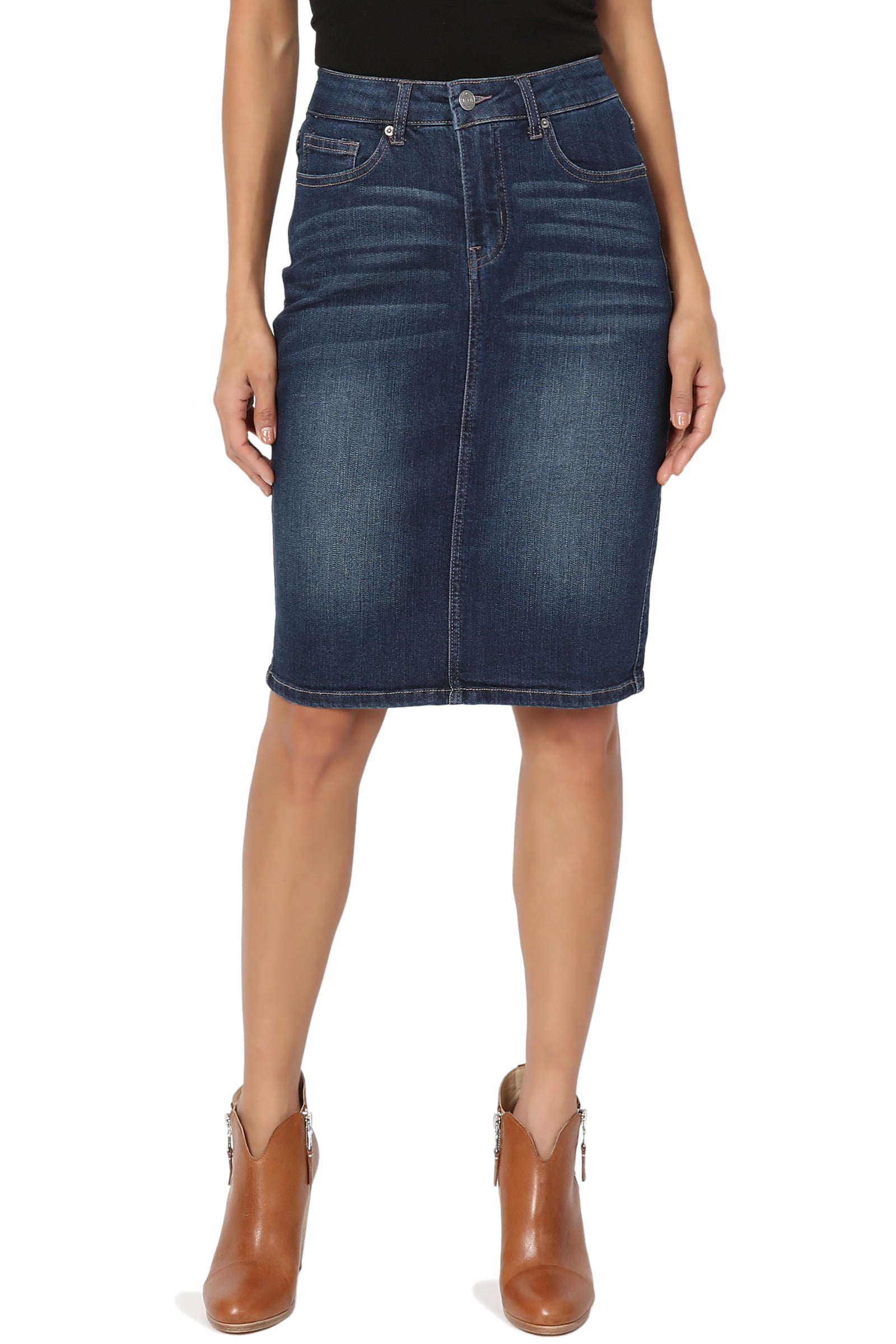 blue jeans skirts knee length