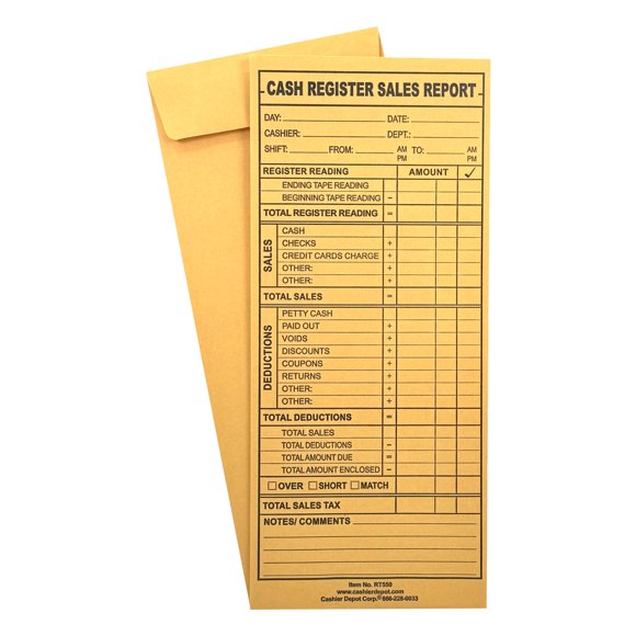 1000 Cashier Depot RT550 Enveloppe de Rapport de Ventes de Caisse, 4 1/8 Pouces x 9 1/2 Pouces, Rabat Gomme, 24lb. Kraft Brun (1000)