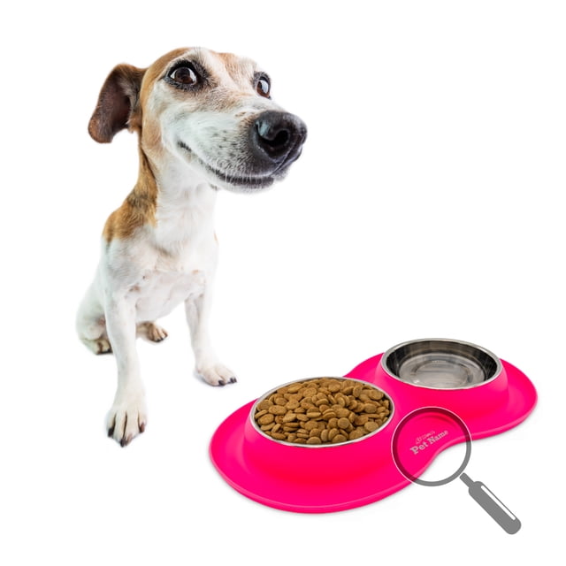 Plato doble chico KE WOOW Doble Plato para Perro Acero Inoxidable 200 ml Color Rosa