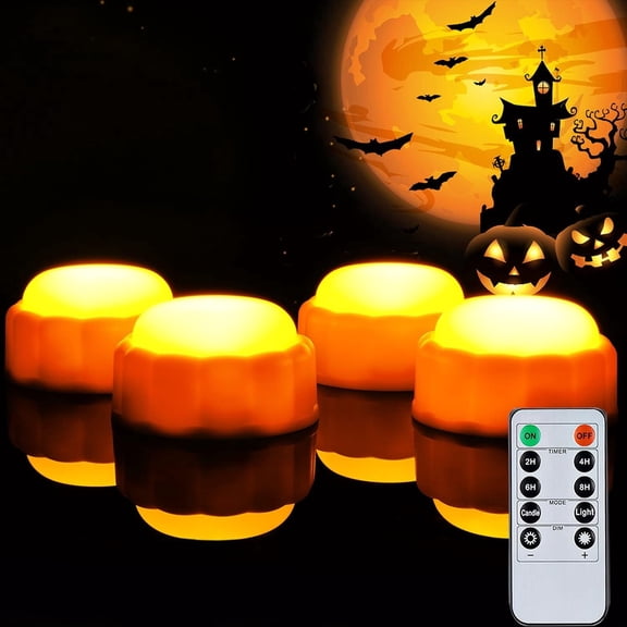 Homemory Halloween 24 Pack Orange Tea Light Candles, Battery Operated LED Tealights, Small Pumpkins Lights, Flameless, Electric Fake Tea Candles