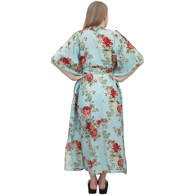 Bimba Robe Maxi de Maternité pour Mamans Bleu Pâle à Imprimé Floral avec Ceinture-6
