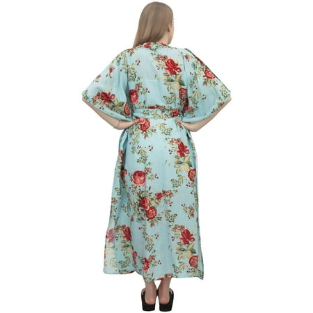 

Bimba Moms Light Blue Floral Printed Kaftan With Belt Maternity Maxi Dress-10