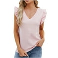 thumbnail image 6 of VERUGU Womens Tops Cap Sleeve V-Neck Pleated Shirts Summer Solid Short Sleeve Loungewear T-shirts Casual Loose Comfy Blouses for Leggings Pink S, 6 of 7