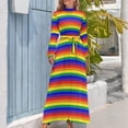 thumbnail image 3 of Striped Dress Colorful Stripe Print Modern Print Maxi Dress High Neck Long Sleeve Korean Fashion Boho Beach Long Dresses, 3 of 4
