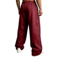 thumbnail image 5 of CCRFTGI Men's Baggy Sweatpants Straight Leg Sweat Pants Drawstring Elastic Waist Slacks with Pockets Wine 3XL, 5 of 7