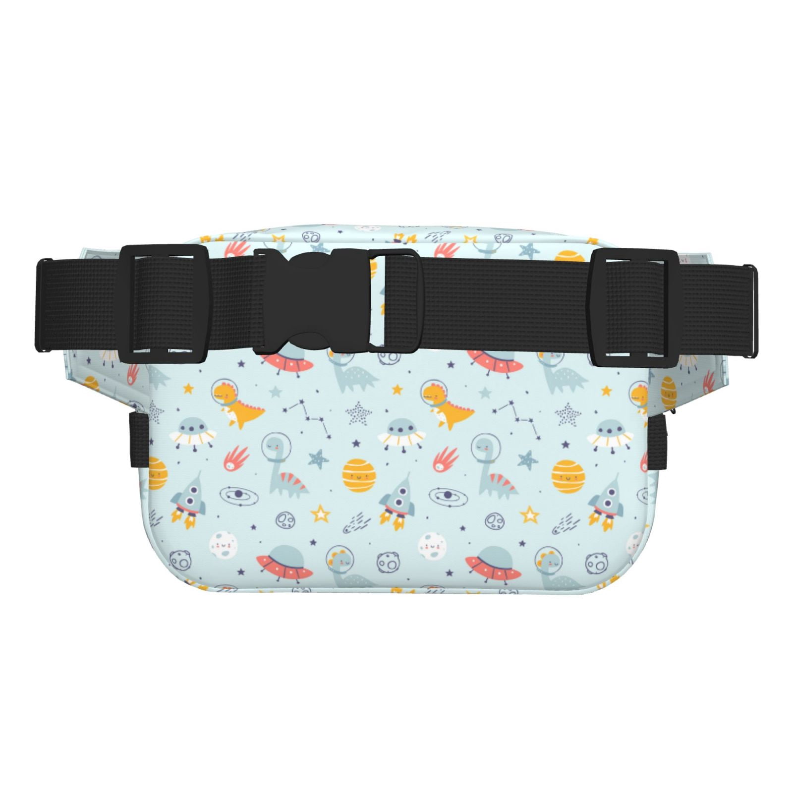 Picia Space With Dino Astronauts Print Square Double-Layer Waist Bag Mini Adjustable Waist Belt Bag Exercise Running Travel Hiking