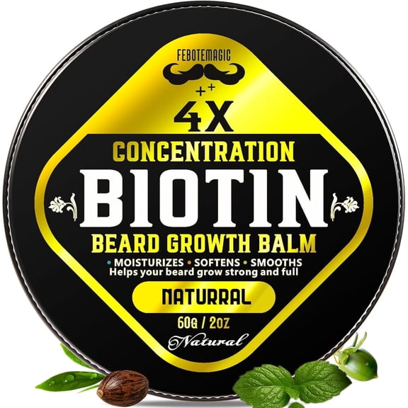 Biotin Beard Balm for Men – Conditioning & Thickening Balm with Castor, Shea & Jojoba Oils for Softer, Fuller-Looking Facial Hair – 2 oz, Uscented