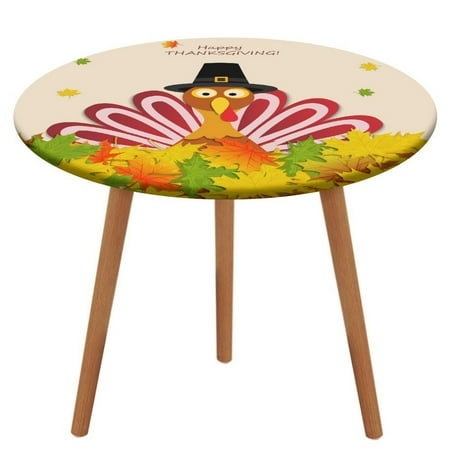 

Bybiment Round Fitted Tablecloth with Elastic Edge Happy Thanksgiving Turkey Decorative Tablecloth Table Cover 39 Inch
