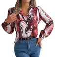 thumbnail image 2 of ICHUANYI 2023 Trend Womens Fall Button Down Shirts Lapel Long Sleeve Blouses V Neck Casual Print Loose Tops, 2 of 4