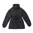 thumbnail image 3 of Breezora Belted Stand Collar Puffer Jacket for Women Fluffy Warm Winter Coat Casual Outerwear L Size Black, 3 of 5