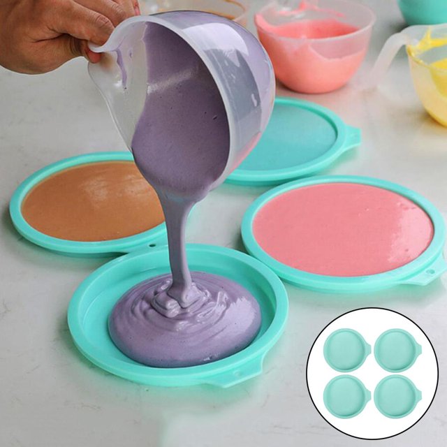 4 Uds., Juego de moldes redondos de silicona para pasteles, moldes redondos para hornear pasteles arcoíris para herramientas de decoración de fondant 6 pulgadas verde 2 Soledad Molde Redondo Pastel Arcoíris