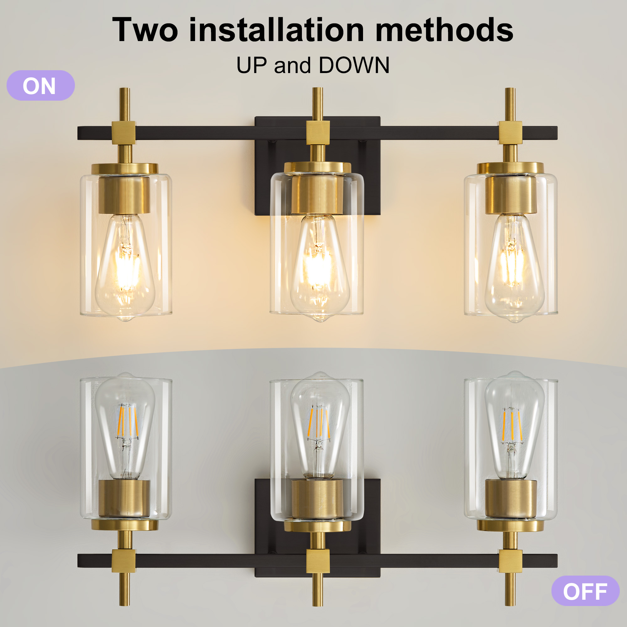 Deyidn 3-Light Black Gold Modern Vanity Light, 20-inch Luxury Mirror Lamp for Bathrooms and Bedroom