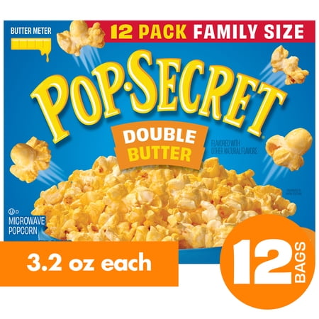Pop Secret Popcorn, Double Butter Microwave Popcorn, 3.2 oz Sharing Bags, 12 Ct
