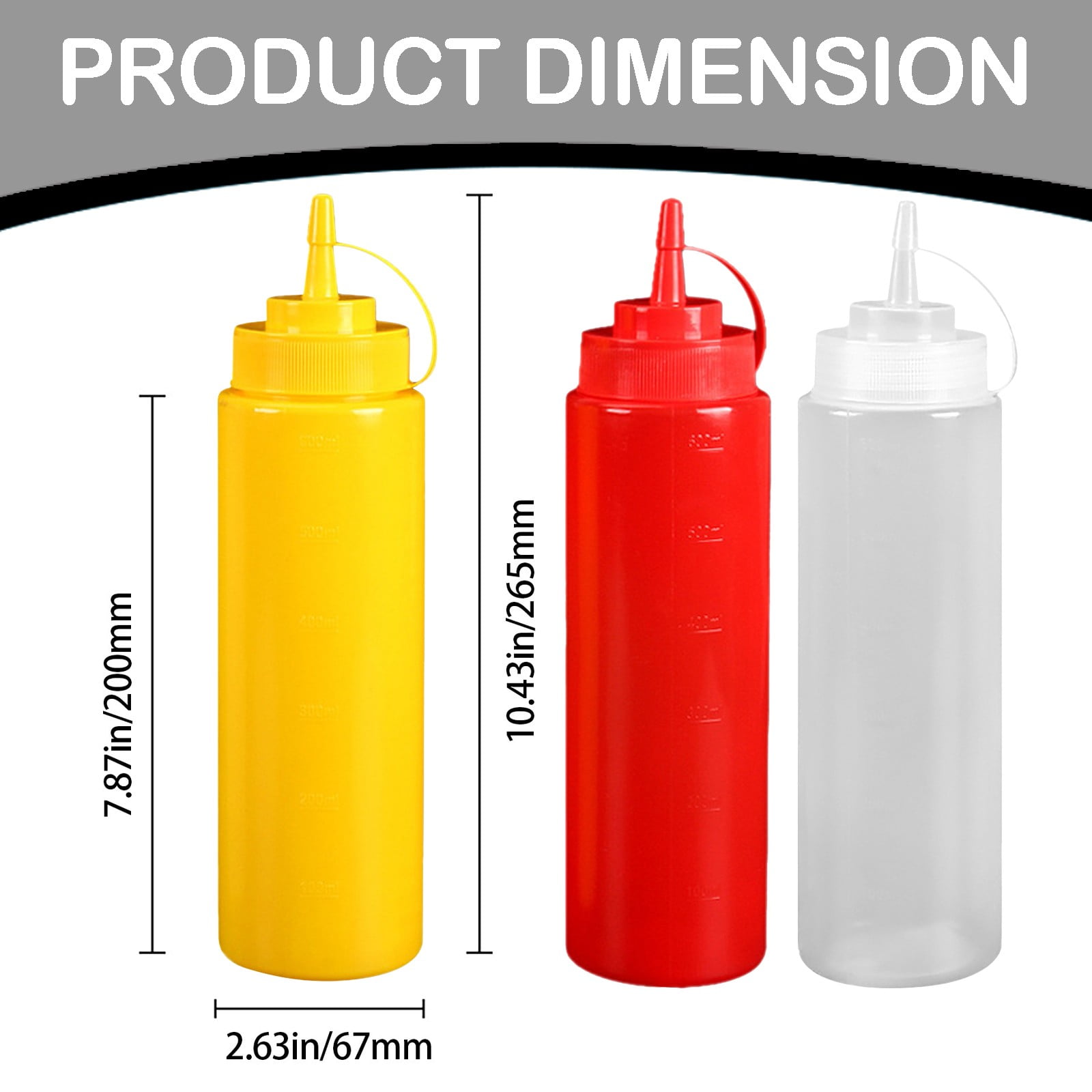 Condiment Squeeze Bottles, Ketchup Dispenser, 2PCS 24 oz Plastic Sauce Squirt Bottle with Cap Lids, Pancake Squirt Bottles for Sauces Liquids Mustard BBQ Dressing Pancake Art, White, 2.63x10.43"