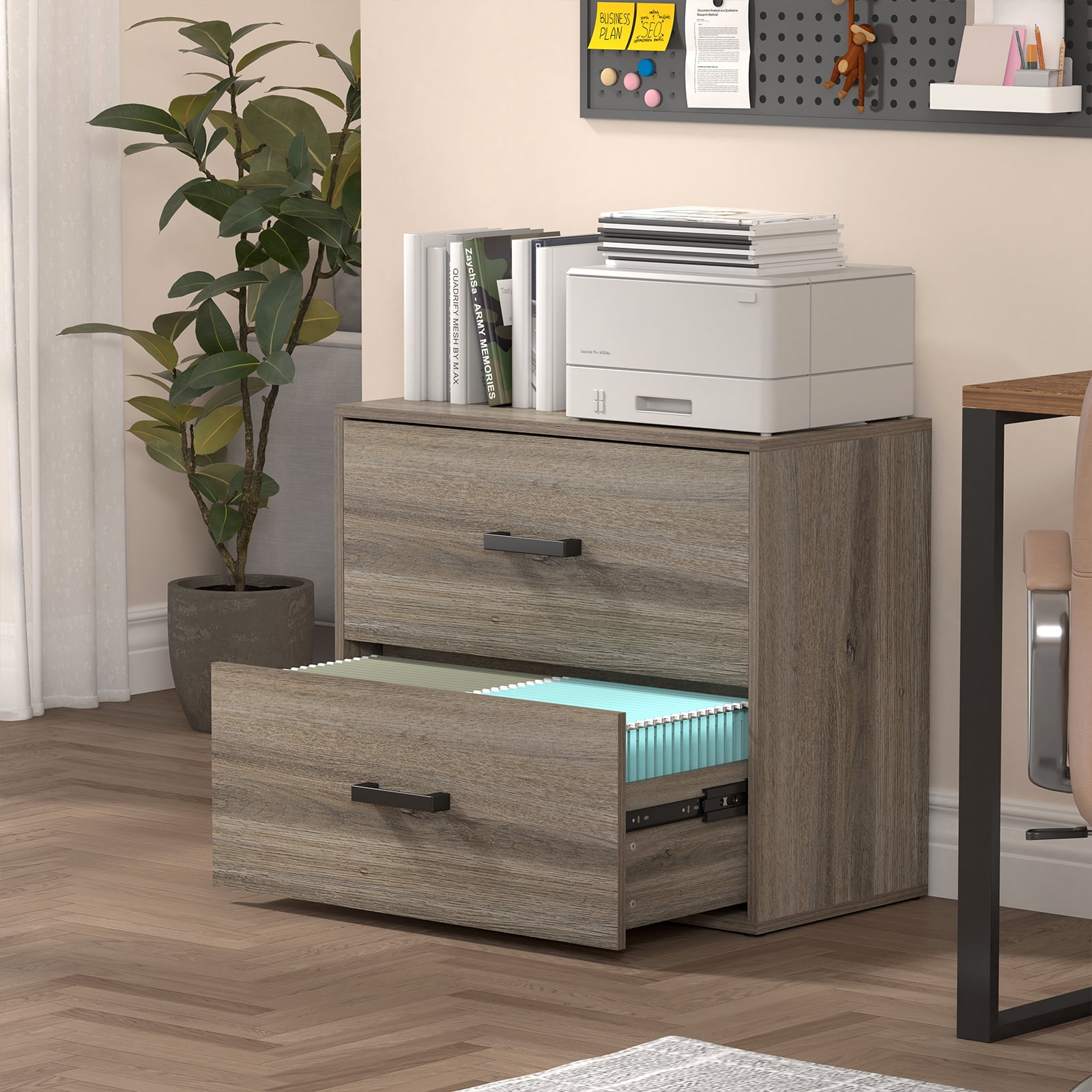 NICEGDLT2-Drawer Lateral File Cabinet,Filing Cabinets for Home Office,Wood Lateral File Cabinet with Handles for Letter Size,Gray 27.56" W x 14.57" D x 24.02" H