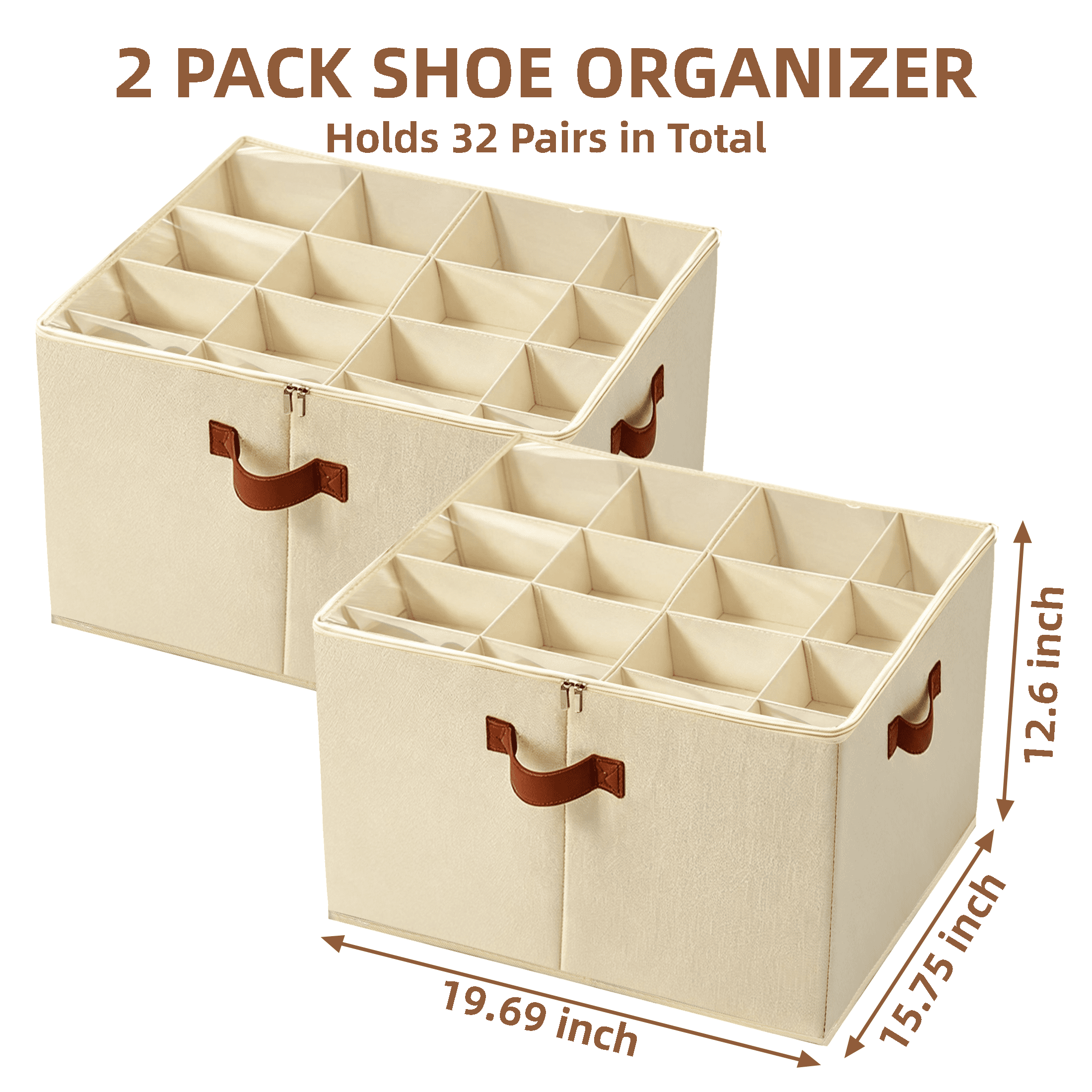 GARITIN 2‑Pack Shoe Organizer for Closet, Closet Shoe Organizer with Clear Window, Non‑Woven Fabric Shoe Box for Bedroom