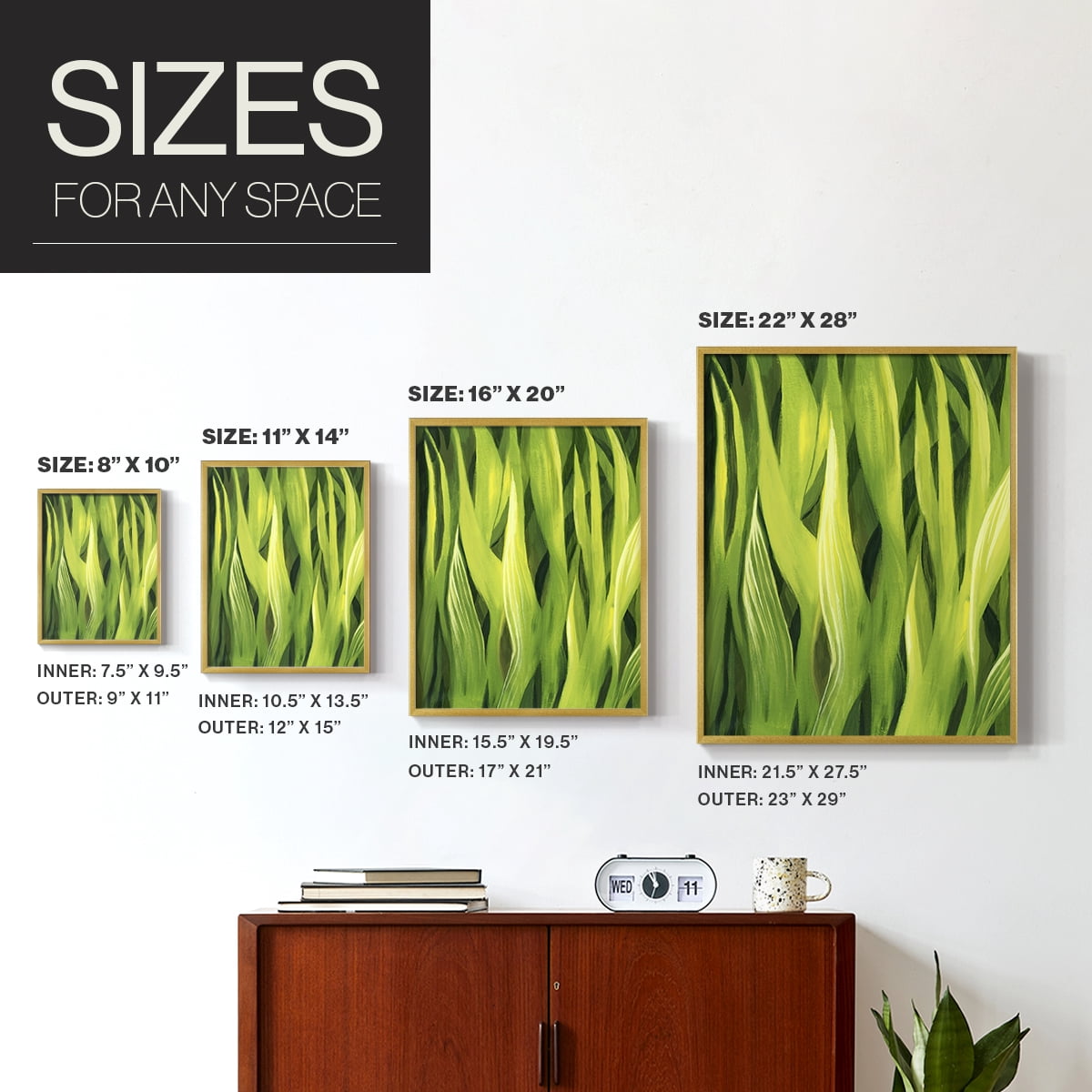 Blades of Grass I Framed Print in Gold Solid Wood Framed Print No Nail Hanging